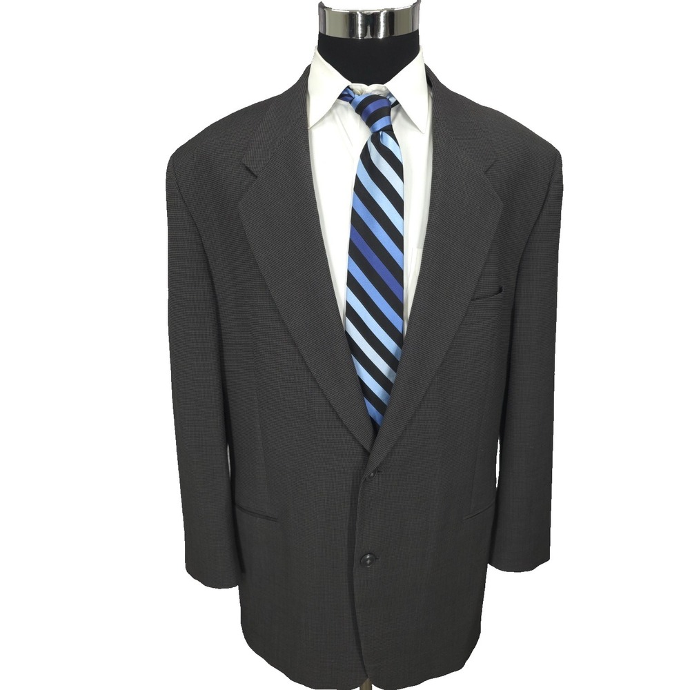 Andrew Fezza 2 Piece Suit Mens 46 L Black Houndstooth Blazer Pants 38X32‎ Wool